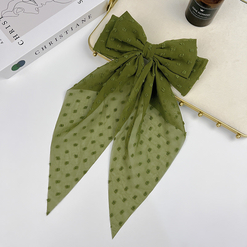 Wholesale Chiffon Long Polka Dot Fabric Big Bow Hair Clip